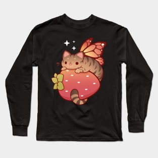 Tabby fairy cat with strawberry Long Sleeve T-Shirt